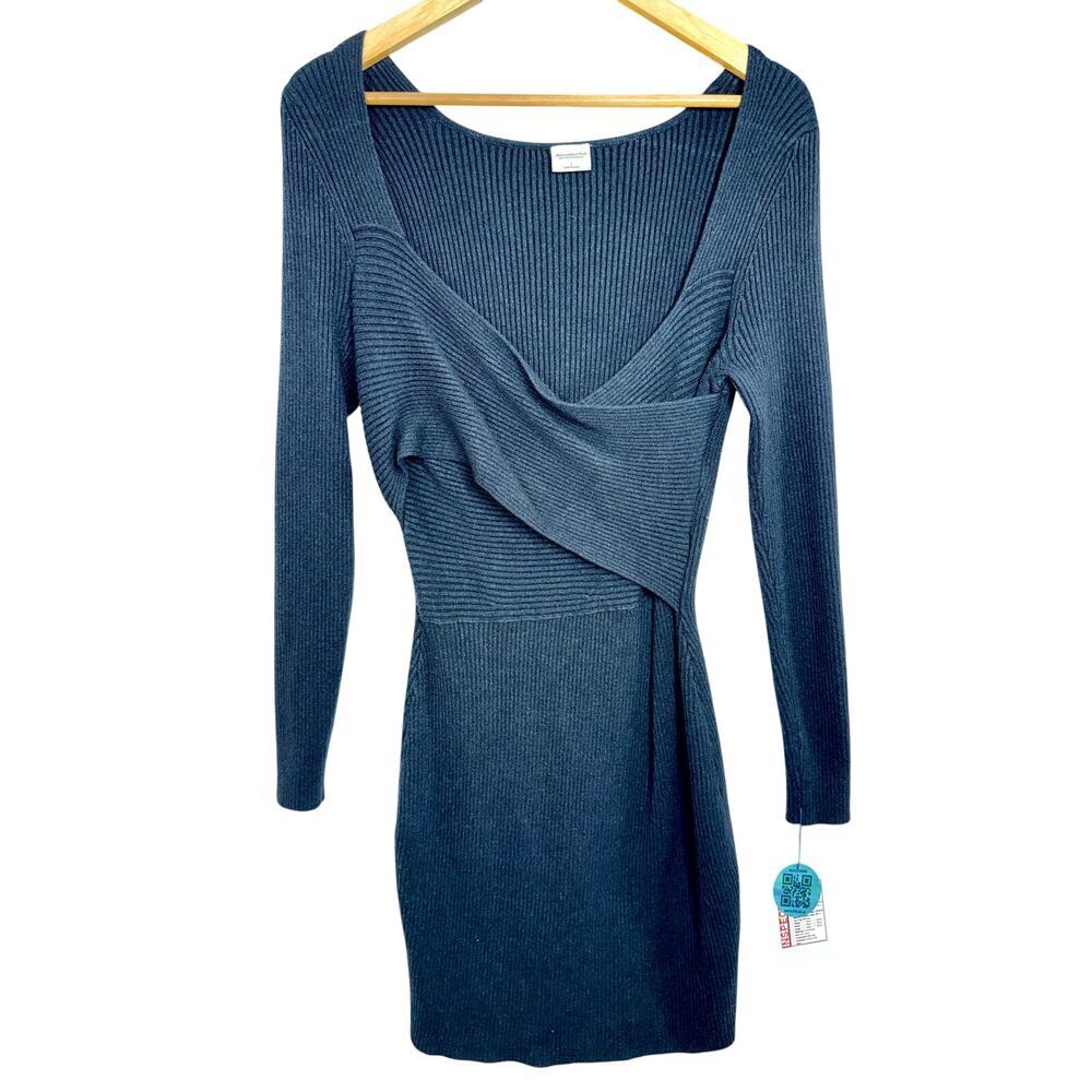Abercrombie & Fitch Soft AF Black Knit Wrap Long Sleeve Sweater Mini Dress Sz L